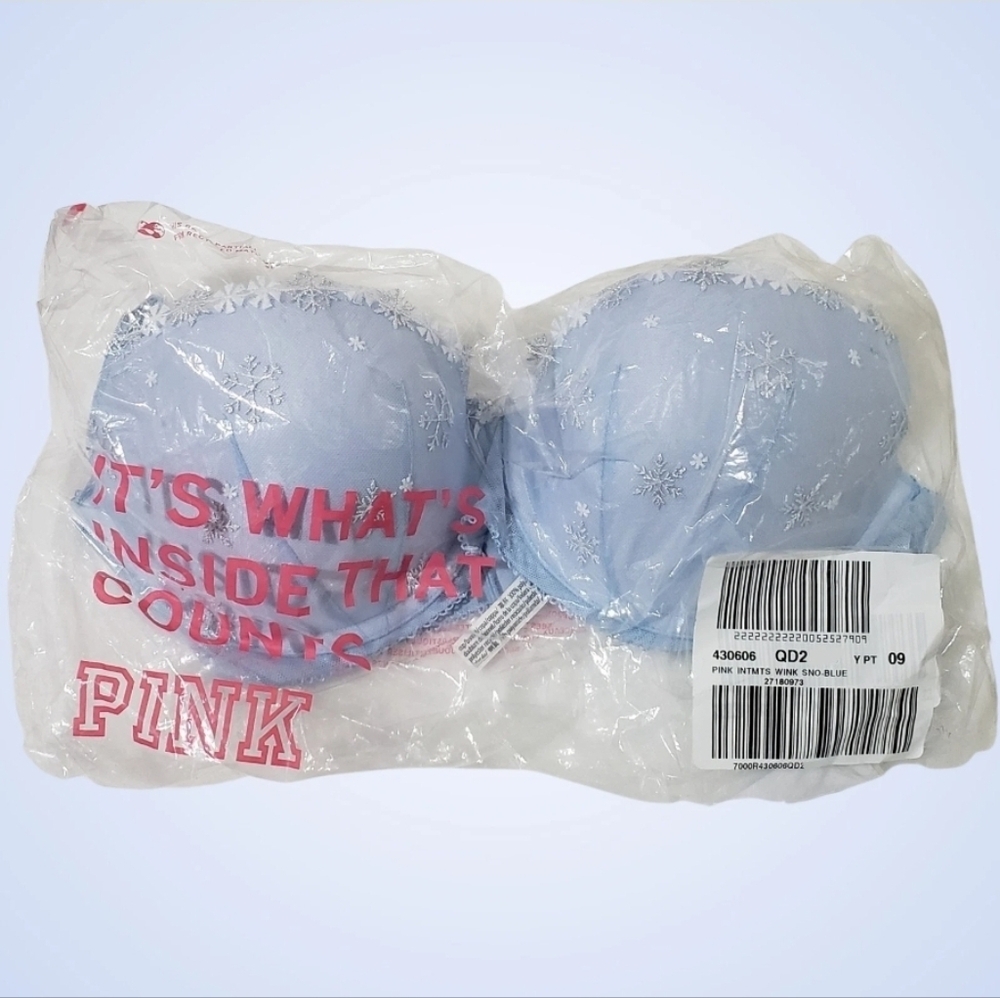 GOING VIRAL PINK WINK Victoria's Secret Push-Up Bra 36C Balconette Icy Blue